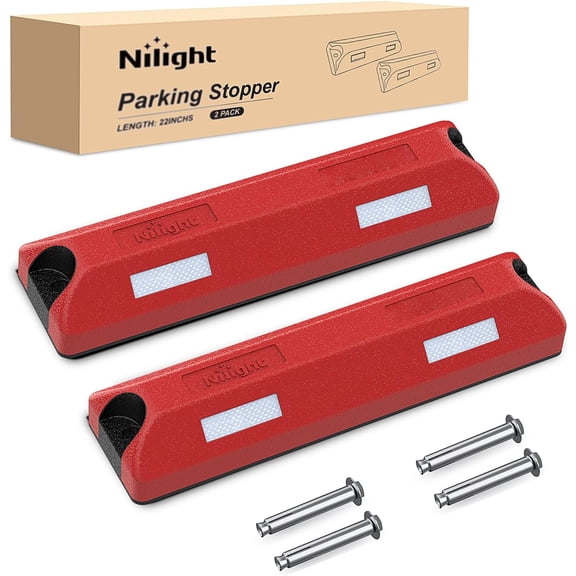 Nilight Rubber Parking Curbs 2 Pack - Heavy Duty 22 Inch Garage Wheel Stops Parking aid Block for Driveway & Parking Lot, Red