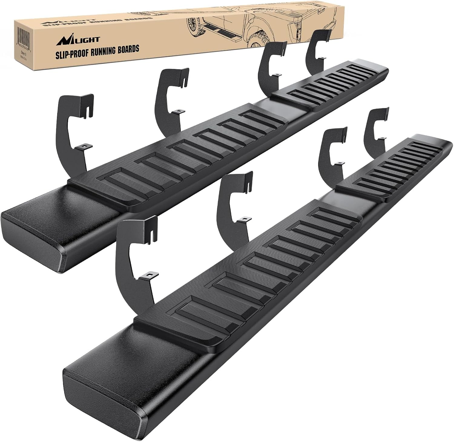 Nilight Running Boards for 2007-2018 Chevy Silverado/GMC Sierra 1500 Crew Cab 2007-2019 Chevy Silverado/GMC Sierra 2500HD 3500HD 6inch Slip-Proof Aluminum Side Step Nerf Bars,Black