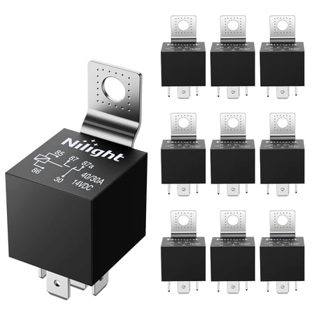 Nilight 50043R Socket 10 Pack Electrical 12V 30/40 Amp 5-Pin Relays Switch for Automotive Truck Marine Boat,2 Years Warranty
