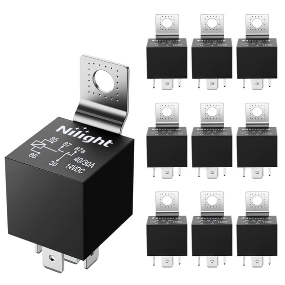 Nilight 50043R Socket 10 Pack  Electrical 12V 30/40 Amp 5-Pin Relays Switch for Automotive Truck Marine Boat,2 Years Warranty