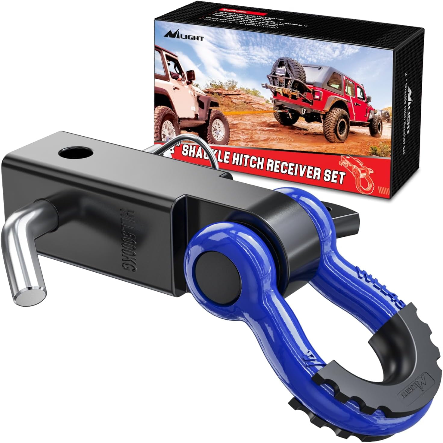 2" Shackle Hitch Receiver With 3/4" D Ring - 42,000 Lbs Break Strength, 5/8" Screw Pin For Tow Strap & Off-Road Recovery