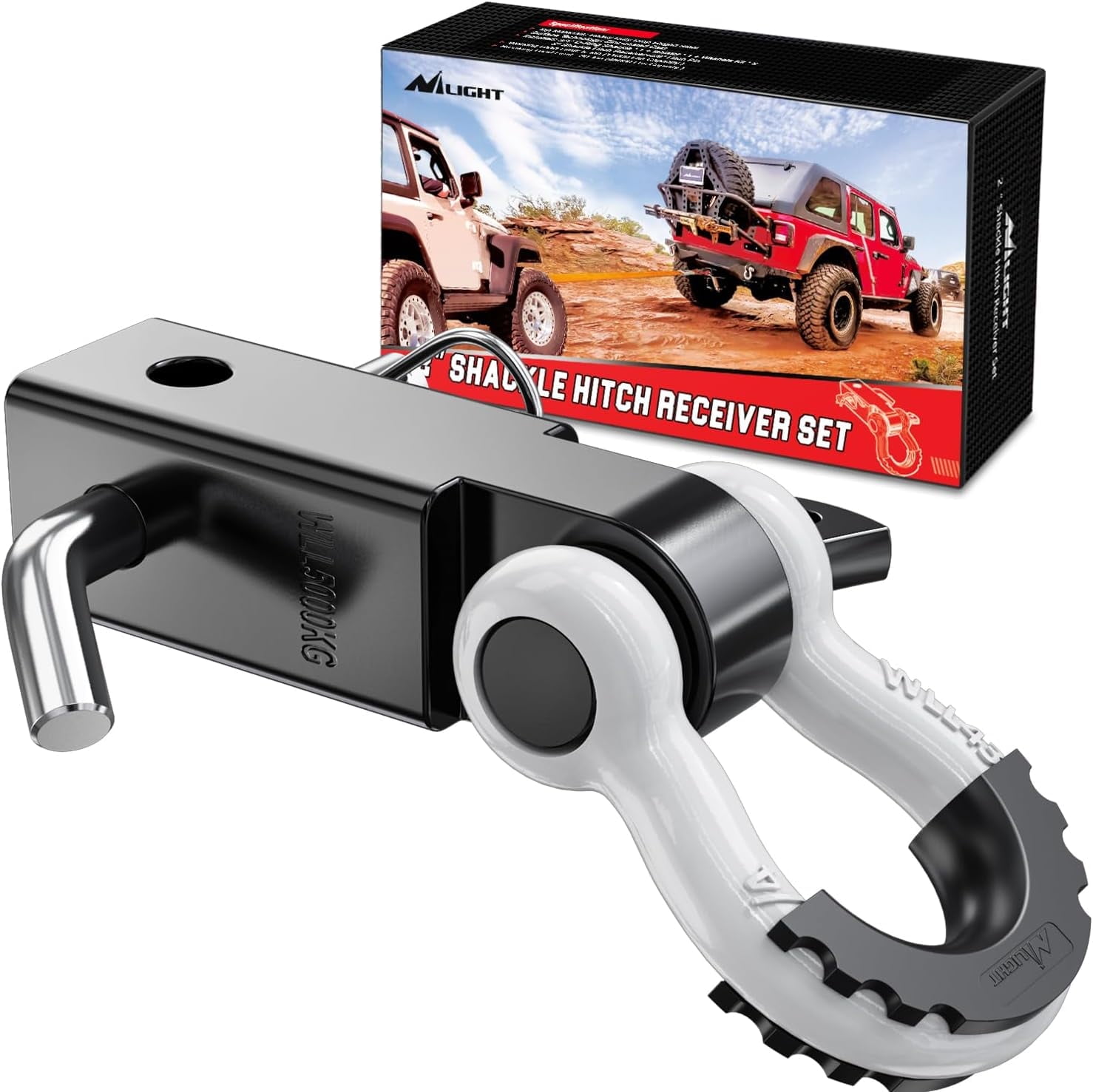 Nilight Shackle Hitch Receiver 2inch 45000 LBs Breaking Strength 3/4" D Ring Shackle w/Trailer Hitch Pin Heavy Duty Solid Recovery Towing Kit for Trucks Jeeps Off-Road