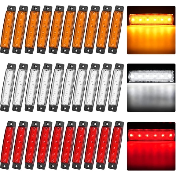 Nilight Side Marker Light 30Pcs 3.8inch Amber Red White 6 Led Indicator Light Marine Boat Navigation Light Yacht Kayak Sailboat Trailer Bus RV Light