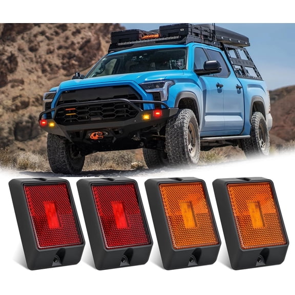 Nilight Side Marker Light 4PCS Square 3LED Red Amber Front Rear Clearance Indicator Lights Reflective Lens Surface Mounted Waterproof for 12V Truck Trailer RV Boat