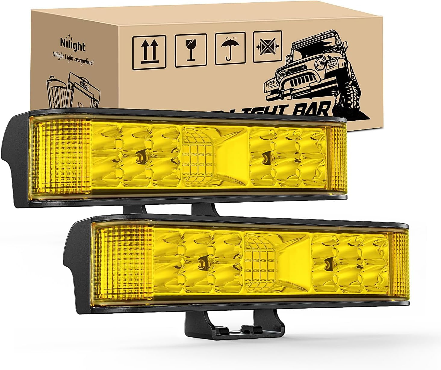 Nilight Side Shooter Amber LED Light Bar/Pods 2PCS 6.5 Inch 60W Flood Spot Beam Combo Fog/Driving Light Work Light for Truck ATV UTV Boat, 2 Years Warranty
