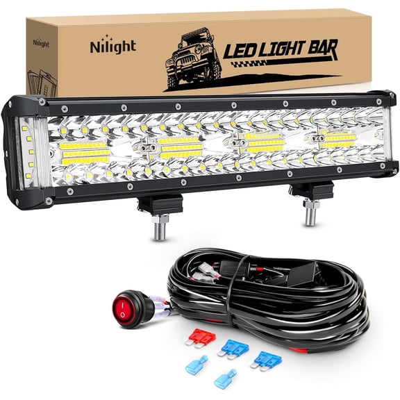 Nilight Side Shooter LED Light 1PC 12" with Wiring Kit for Truck SUV | Triple Row Spot Flood Combo Bar, 16AWG Harness Switch, Fog Driving Work Lighting on Pick-up Boat Tractor ATV UTV