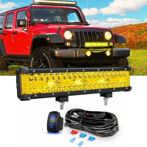 Nilight Side Shooter Led Light Bar 12inch Triple Row Spot Flood Combo Yellow Beam Work Light with 5Pin Rocker Switch Wiring Harness Kit for off Road Light on Truck SUV ATV UTV