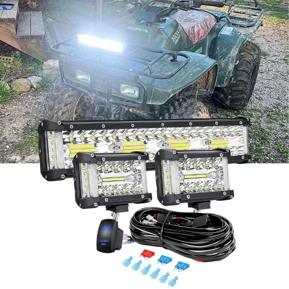 Nilight Side Shooter Led Light Bar Kits, 20inch Triple Row Spot Flood Combo Lights, 2Pcs 4.3inch Led Pod Lights with 5Pin Rocker Switch Wiring Harness Kit for off Road Fog Light
