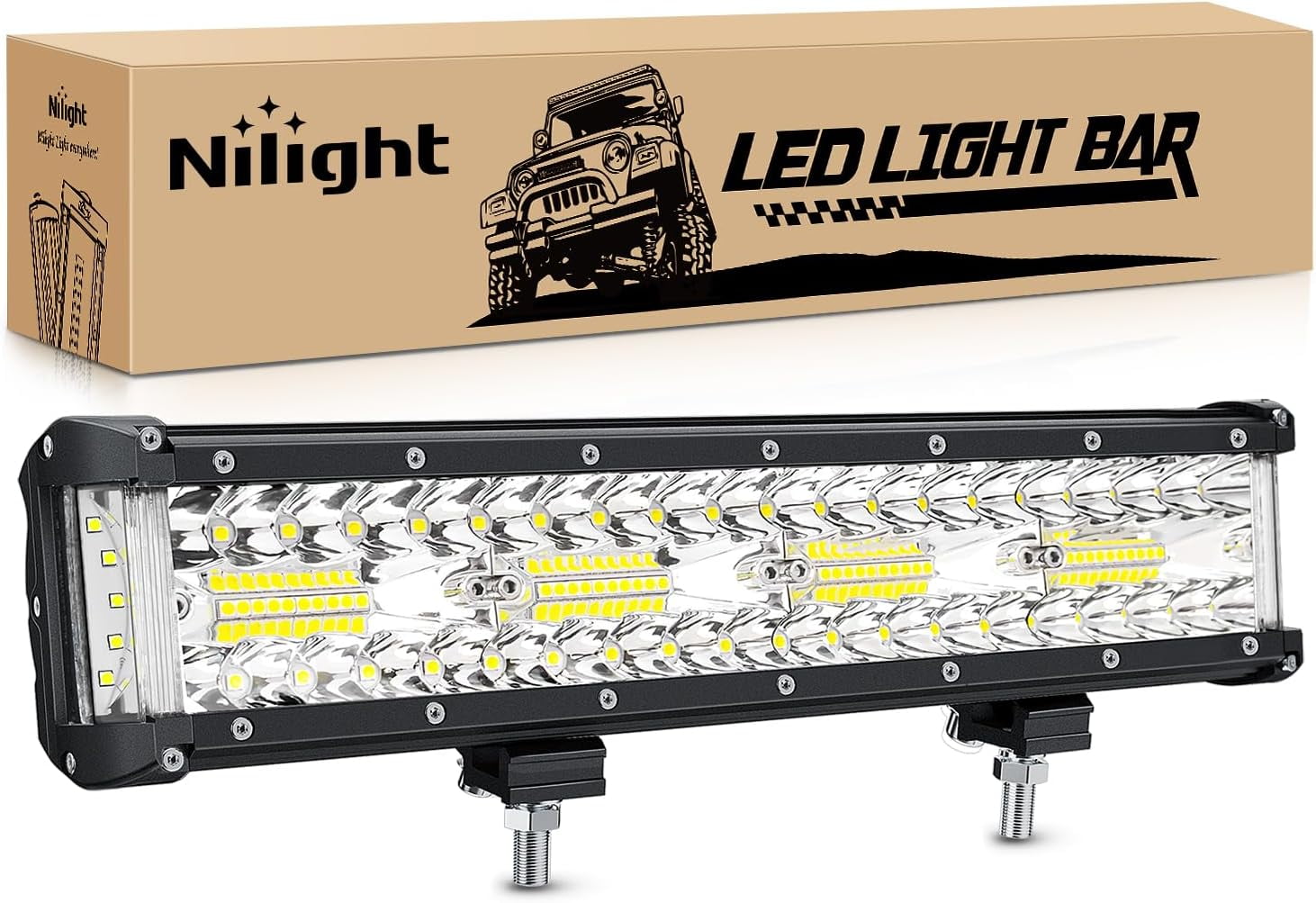Nilight Side Shooter Light Bar 12Inch Triple Row Spot Flood Combo Work Off Road Lighting on Truck SUV ATV UTV