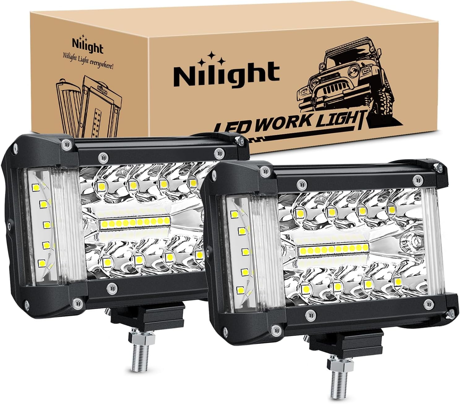 Nilight Side Shooter Light Bar 2 PCS 4.3 Inch Triple Row Spot Flood Combo for Off Road Fog Driving Work Lighting on Truck SUV ATV UTV