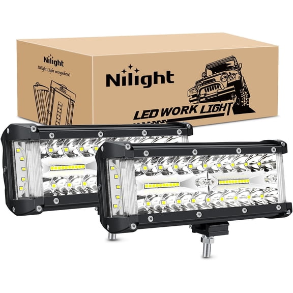 Nilight Side Shooter Light Bar 2 PCS 7 Inch Triple Row Spot Flood Combo Work Off Road Lighting on Truck SUV ATV UTV
