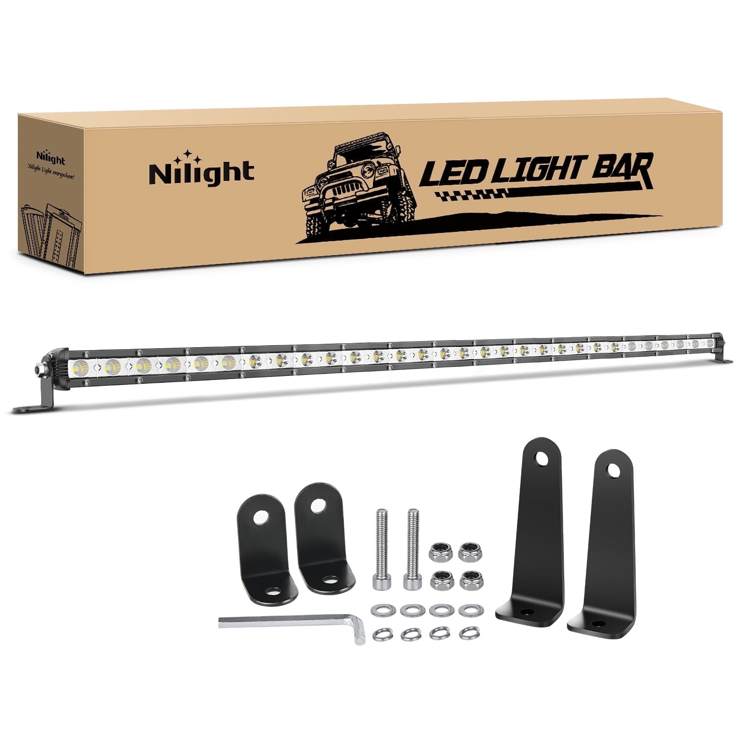 Nilight Single Row LED Light Bar Ultra-Slim Spot Flood Combo Light Bar 31 inch 90W Fog Light Driving Light Work Light Roof Bumper Light for Offroad 4x4 Trucks Polaris SUV ATV UTV
