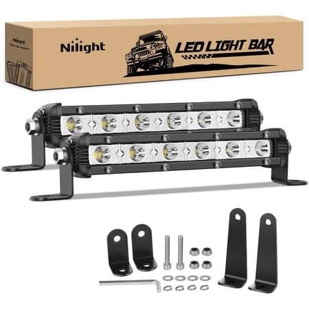 Nilight Single Row LED Light Bar Ultra-Slim Spot Light Bar 2PCS 7 Inch 18W Fog Light Driving Light Work Light Roof Bumper Light for Offroad 4x4 Trucks Polaris RZR SUV ATV UTV