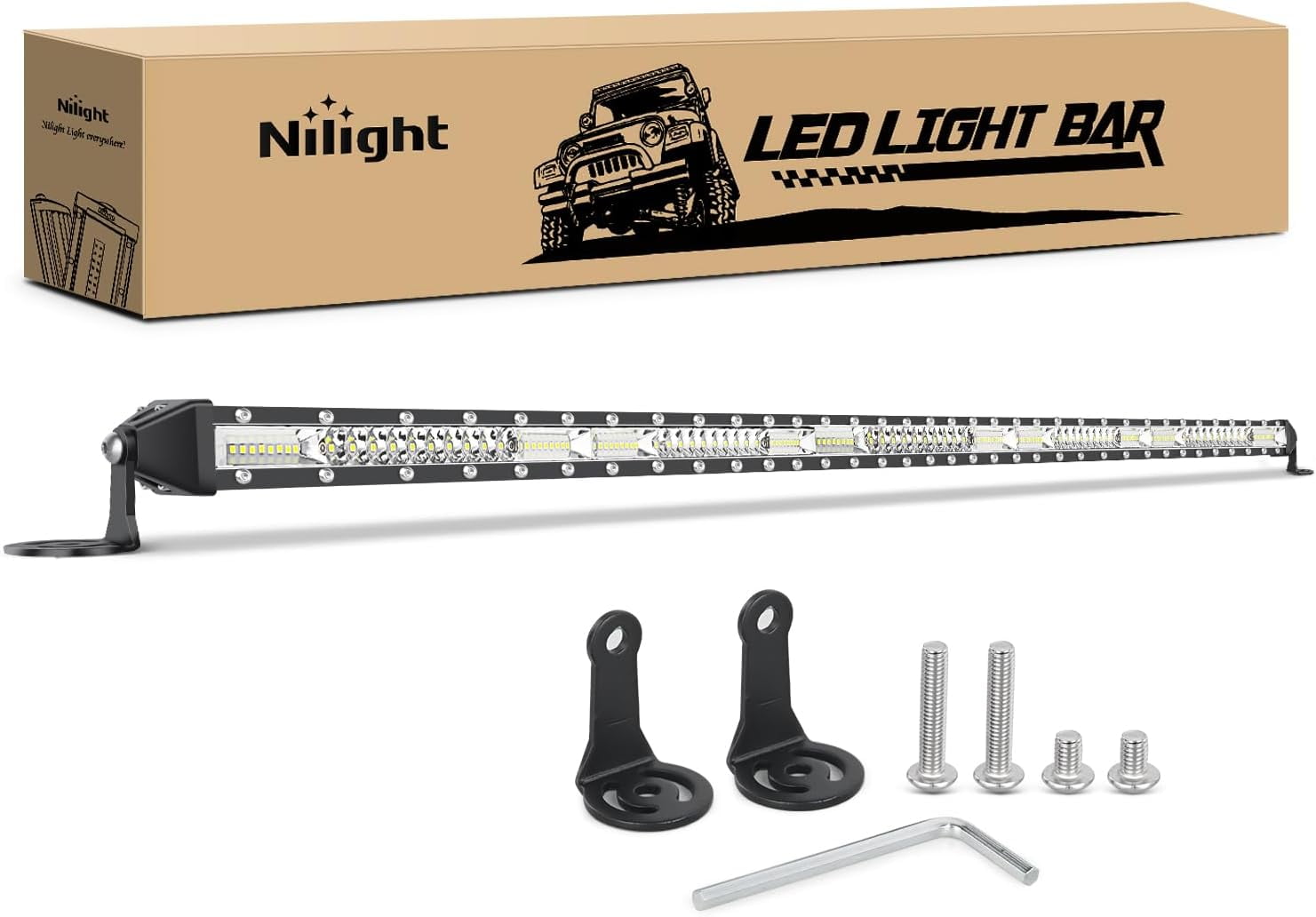 Nilight Slim LED Light Bar 50 Inch 130LED Single Row Spot Flood Combo Fog Lights Driving Work Roof Bumper Lamp Offroad Lighting for 4x4 Trucks SUV ATV UTV