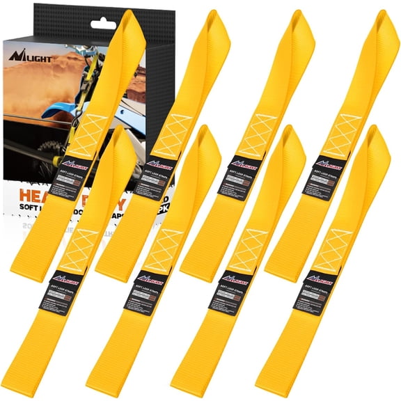 Nilight Soft Loop 1.7”×17" Motorcycle Tie Down Straps Heavy Duty 12000Lbs Max Break Strength for Securing ATV UTV Kayak Moving Cargo (8PK-Yellow)