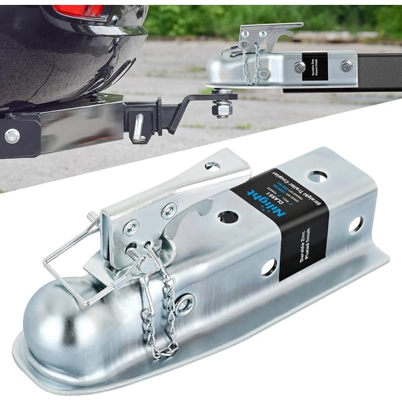 Nilight Straight Trailer Coupler with Security Latch&Chain for 2-Inch Hitch Ball, 2-1/2 Inch Channel,3500 LBS,Heavy Duty Trailler Tongue Coupler for Station Wagon, Truck, Bolted & Welded Installation