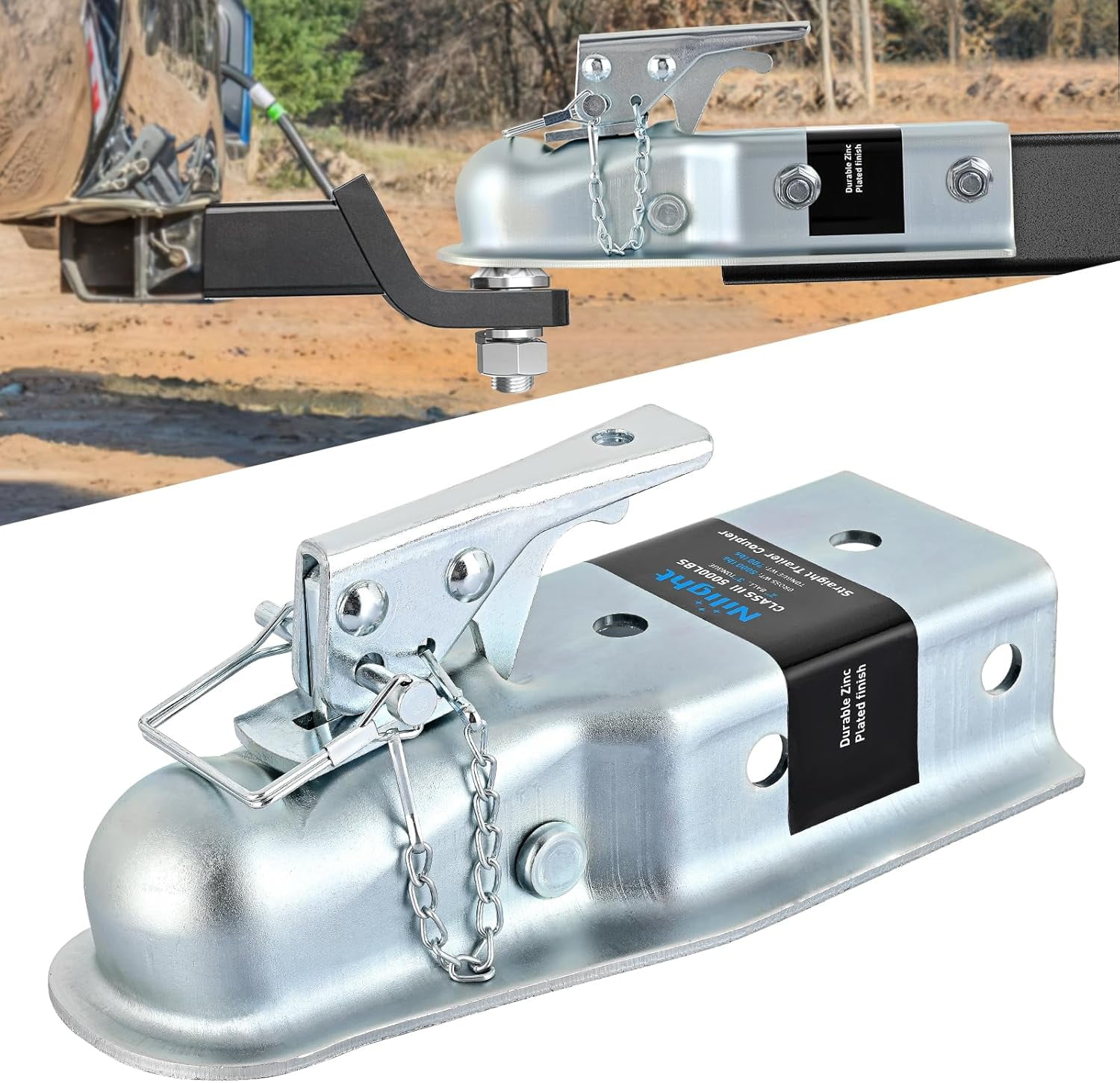 Nilight Straight Trailer Coupler with Security Latch&Chain for 2-Inch ...