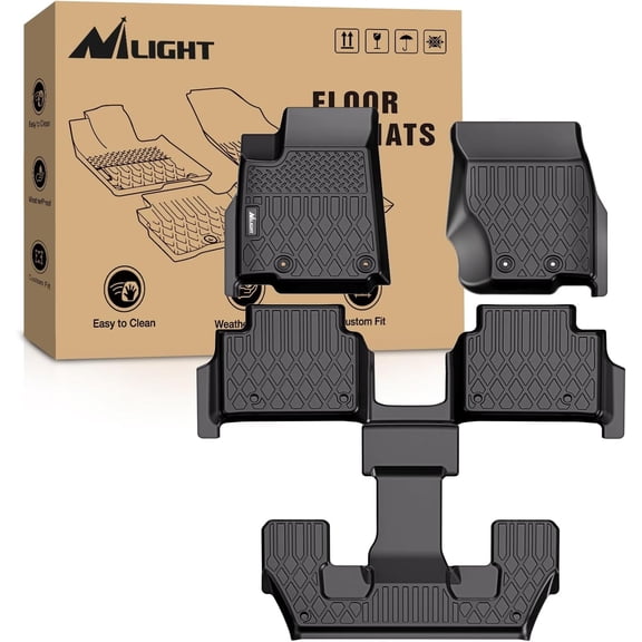 Nilight TPE Floor Mats for Jeep Grand Cherokee L (6-Passenger Without Center Console) 2021 2022 2023 2024 2025 All Weather Custom Fit Heavy Duty Floor Liners