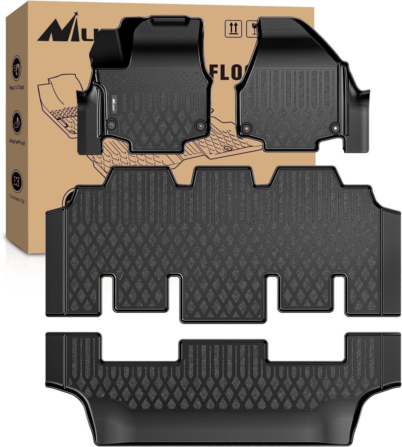 Nilight TPE Floor Mats for Chrysler Pacifica 2017 2018 2019 2020 2021 2022 2023 2024 2025 (Not Hybrid) All Weather Custom Fit Heavy Duty Floor Liners