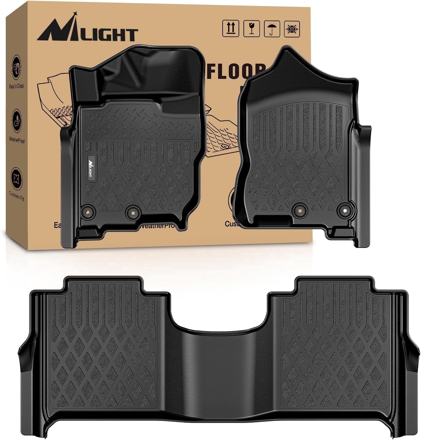 Nilight TPE Floor Mats for Nissan Titan 2017-2021 / TitanXD Crew Cab 2016 2017 2018 2019 2020 All Weather Custom Fit Heavy Duty Floor Liners