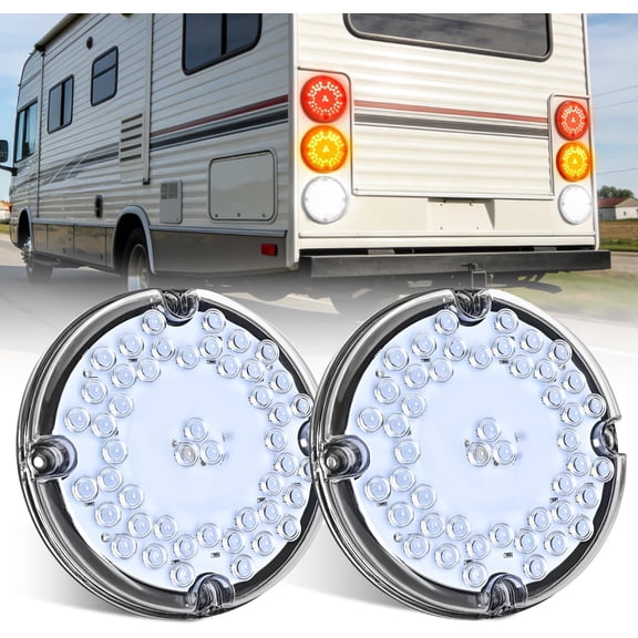 Nilight Tail Light 2PCS 7Inch Round 47 LED White with Inner Reflex Lens Marker Clearance Reverse Backup Running Taillight IP67 Waterproof for Trailer Truck Pickup Camper RV BUS