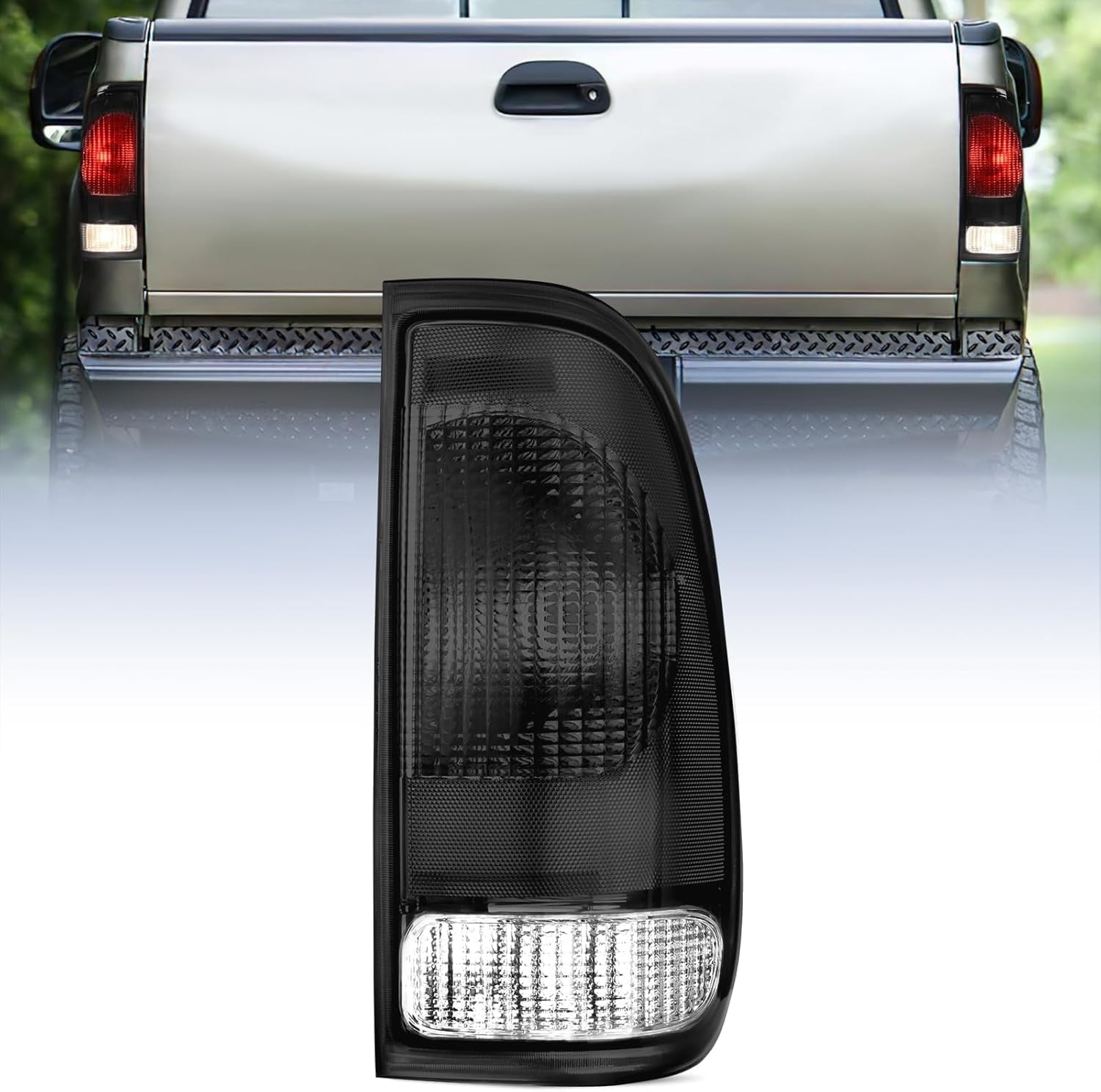 Nilight Taillight Assembly Compatible with 1997 1998 1999 2000 2001 2002 2003 2004 2005 2006 2007 Ford F150 Styleside F250 F350 F450 F550 Super Duty Smoke Rear Lamp OE Style