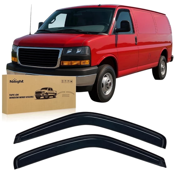 Nilight Tape-On Rain Guards for Chevrolet Chevy Express Van 1500 1996-2014 2010 2011 2012 2013 1014, Window Visors Vent Wind Deflectors-2PCS