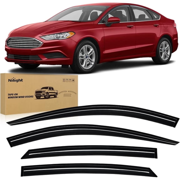 Nilight Tape-On Rain Guards for Ford Fusion 2013 2014 2015 2016 2017 2018 2019 2020, Window Visors Vent Wind Deflectors-4PCS