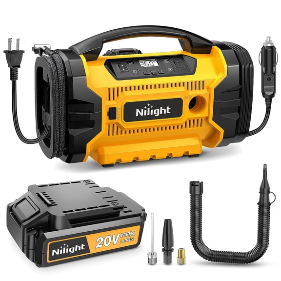 Nilight Tire Inflator AC/DC Portable Air Compressor 1500mAh Rechargeable Battery 12V Digital Pump Tire Pressure Fast Inflate Auto Shutoff Tire Pump for Car SUV Motorcycle Bicycle, 2 Years Warranty