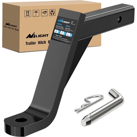 Nilight Trailer Hitch Ball Mount with 5/8" Hitch Pin Clip Fits 2 Inch Receiver Square 7500 lbs 10" Drop 9 Rise 1 Hole Gloss Black Powder Coat, 2 Years Warranty