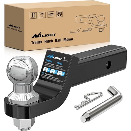 Nilight Trailer Hitch Ball Mount with 2-Inch Trailer Ball & 5/8" Hitch Pin Clip Fits 2-in Receiver 7500 lbs 2" Drop
