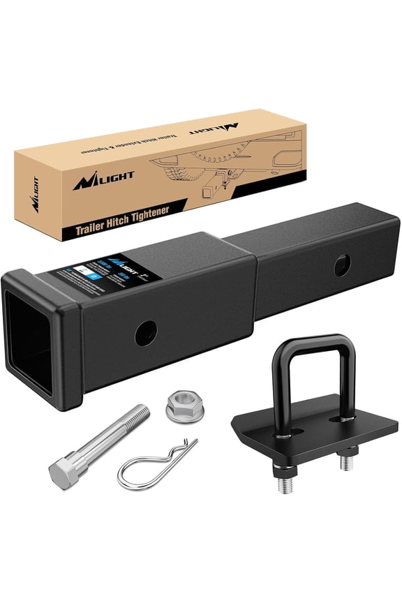 Trailer Hitch Extender 7 Inch Extension Length with Hitchs Tightener Anti Rattle Stabilizer for 2" Receiver with 5/8" Bolt Nut Clip 3,500 lbs GTW Matte Black
