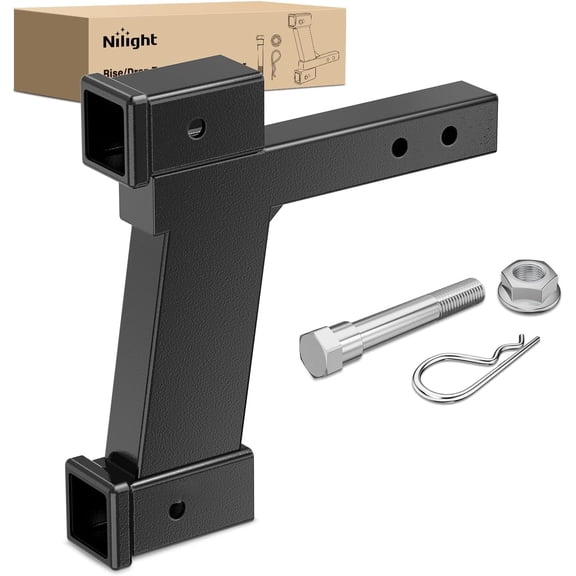 Nilight Trailer Hitch Extension Riser for 2 Inch Receiver with 2 and 10Inch Rise or Drop with Bolt Nut Clip 10,000 lbs Capacity Adjustable Extend 8" 10" Length Black Coated for Class I-VI Receivers