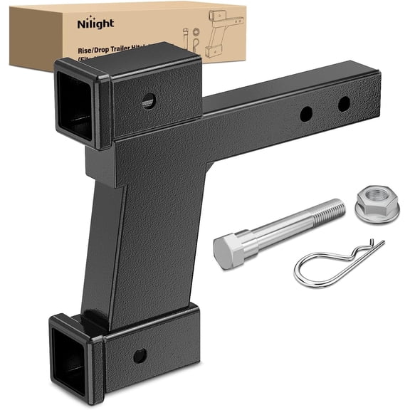 Nilight Trailer Hitch Extension Riser for 2 Inch Receiver with 2 and 8Inch Rise or Drop with Bolt Nut Clip 10,000 lbs Capacity Adjustable Extend 8" 10" Length Black Coated for Class I-VI Receivers