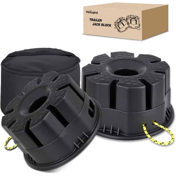 Nilight Trailer Jack Block, 6" RV Camper Stabilizer Blocks for Travel Trailer with Bag, Heavy Duty RV Leveling Block with 40000lbs Capacity Universal for Tongue Jack Post Foot 5th Wheels Black 2 Pack
