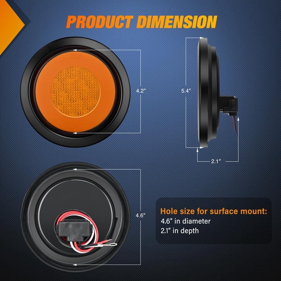 Nilight Trailer Tail Light 2PCS 4Inch Round 32 LED with Amber Halo Ring Grommet Marker Clearance Turn Signal Running Taillight IP67 Waterproof for Trailer Truck Pickup Camper RV