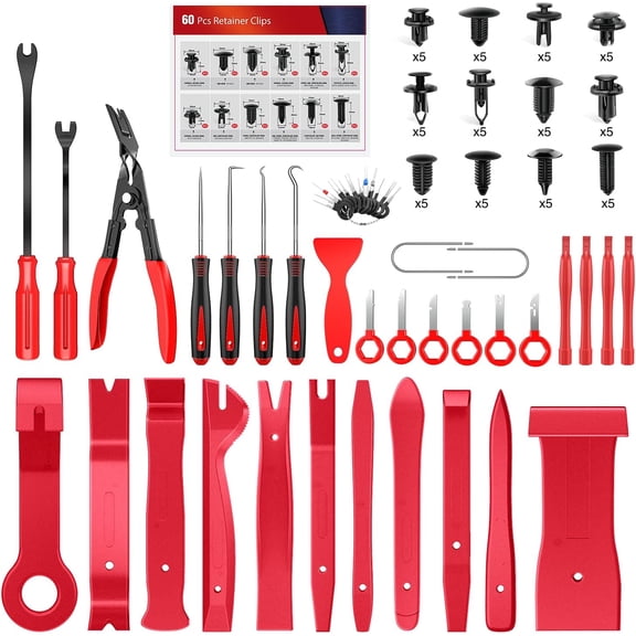 Nilight Trim Removal Tool 102 Pcs, Auto Push Pin Bumper Retainer Clip Set Fastener Terminal Remover Tool Round Handle Crowbar Kit Car Panel Radio Removal Auto Clip Pliers