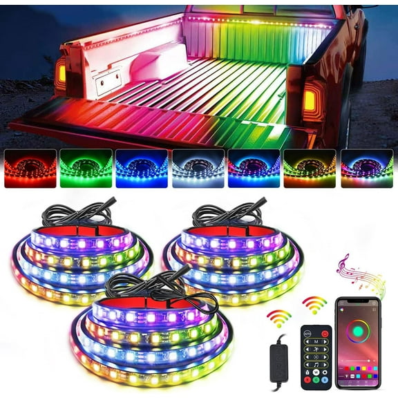 Nilight Truck Bed Light Strip RGB-IC LED Lights for Truck Bed Pickup Multi Dream Color DIY Music synchronous with APP and RF Remote Control 3PCS 60 inch Truck Bed Lighting, 2 Years Warranty