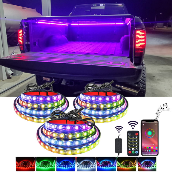 3Pcs 60" RGB Truck Bed Light Strip Kit with App and Remote Control, LEDs Neon Accent Lights, IP68 Waterproof, Ultra Long Cable for Truck, Cars, Boats