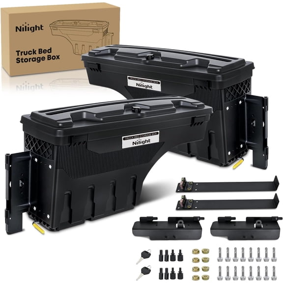 Nilight Truck Bed Tool Box Driver Side & Passenger Side Truck Tool Box Fit for Ford F-150 1999-2014 ABS Swing Case Truck Bed Storage Box with Lockable Lid Waterproof Wheel Well Toolbox Black