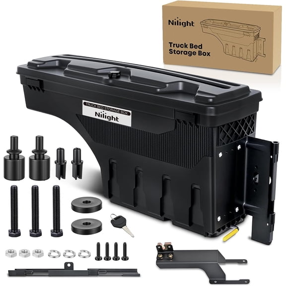 Nilight Truck Bed Tool Box Right Passenger Side Truck Tool Box Fit for Ford F-150 2015-2021 ABS Swing Case Truck Bed Storage Box with Lockable Lid Waterproof Wheel Well Toolbox Black
