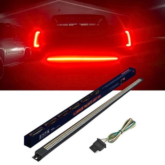 Nilight Truck Tailgate Light Strip 48" Aluminum Frame Triple Row 780Led Strip with Red Running Brake Lights White Reverse Amber Sequential Turn Signals Strobe Lights