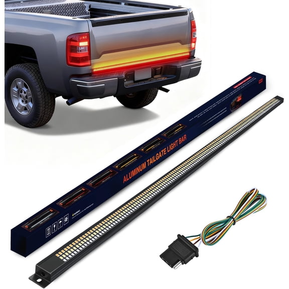 Nilight Truck Tailgate Light Strip 60" Aluminum Frame Triple Row 1200 LED Strip with Red Running Brake Lights White Reverse Light Amber Sequential Turn Signals Strobe Lights