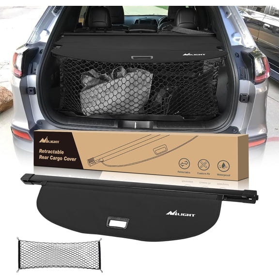 Nilight Trunk Cargo Cover for Jeep Cherokee Accessories 2019 2020 2021 2022 2023, Retractable Security Shade Rear Cargo Cover, with Trunk Storage Net, 1-Pack