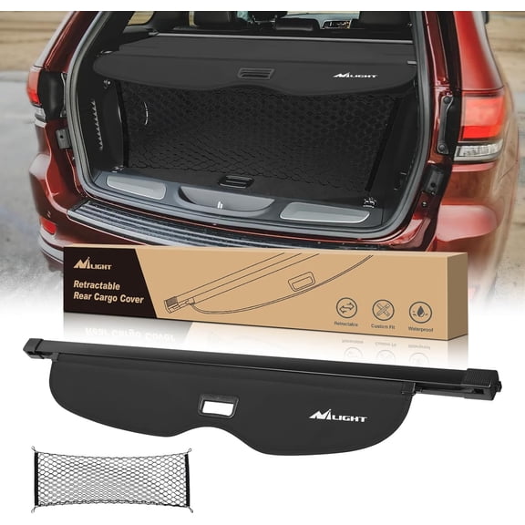 Nilight Trunk Cargo Cover for Jeep Grand Cherokee Accessories 2011-2021, Retractable Security Shade Rear Cargo Cover, with Trunk Storage Net, 1-Pack