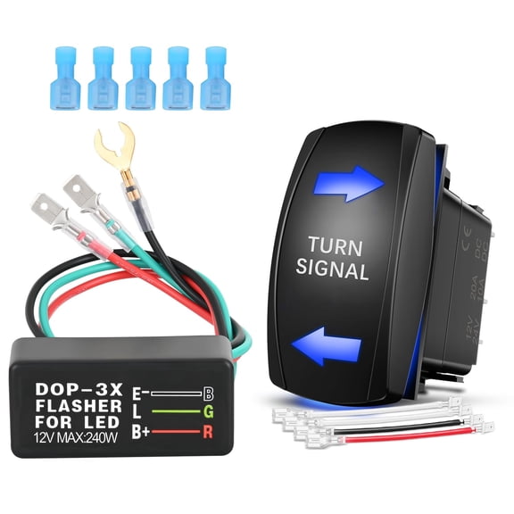 Nilight Turn Signal Switch with Flasher Relay Kit 4PIN ON Off ON Rocker Switch w/Blue LED Laser Etched SPDT Toggle Switches 12V 20A 24V 10A Jumper Wires for ATV UTV Tractor Motorcycle