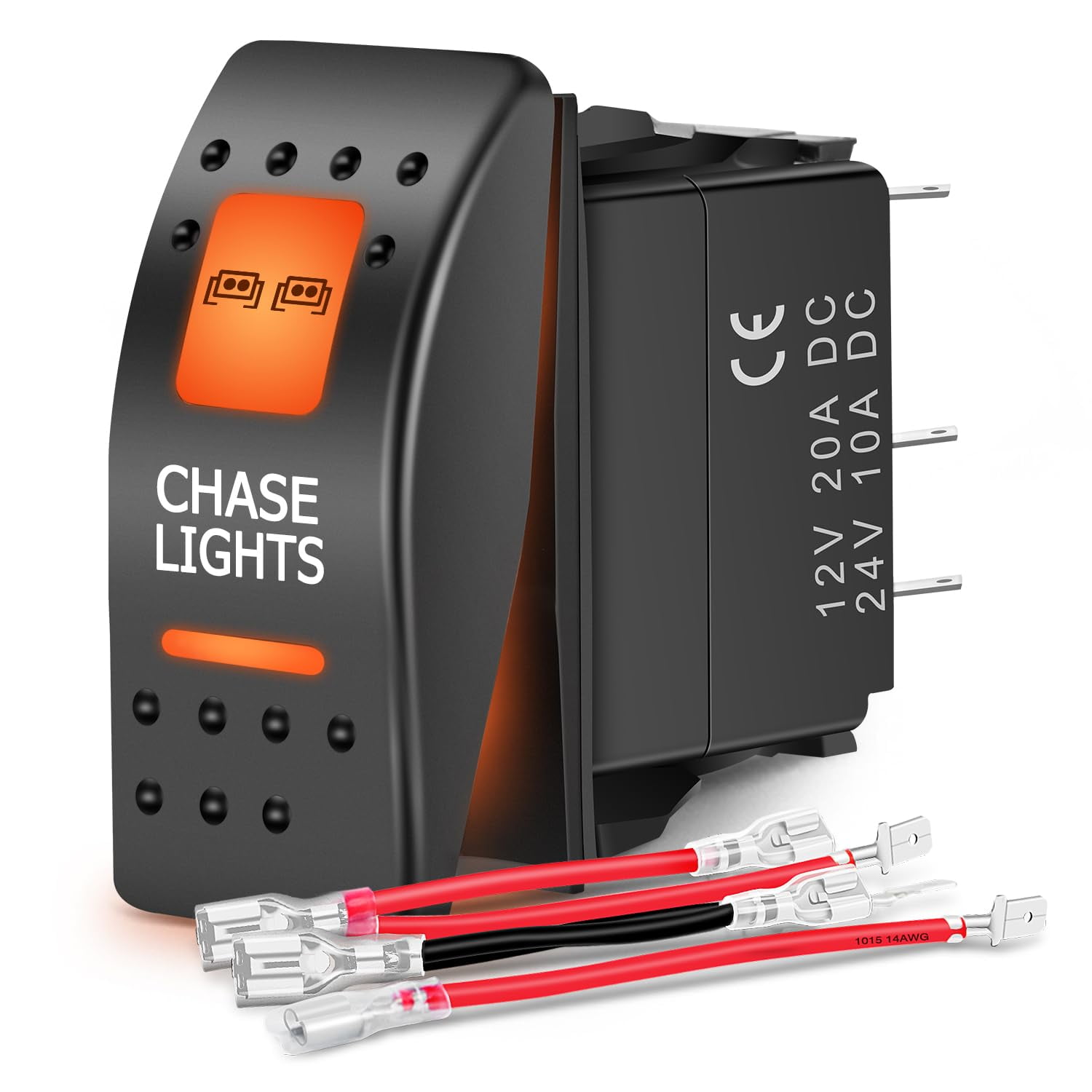 Nilight UTV Chase Lights Rocker Switch On Off 5 PIN SPST LED Light Bar Switches with Orange Backlit 12V 24V Toggle Switches with Jumper Wires Set for ATVs UTVs Cars Trucks RVs, 2 Years Warranty