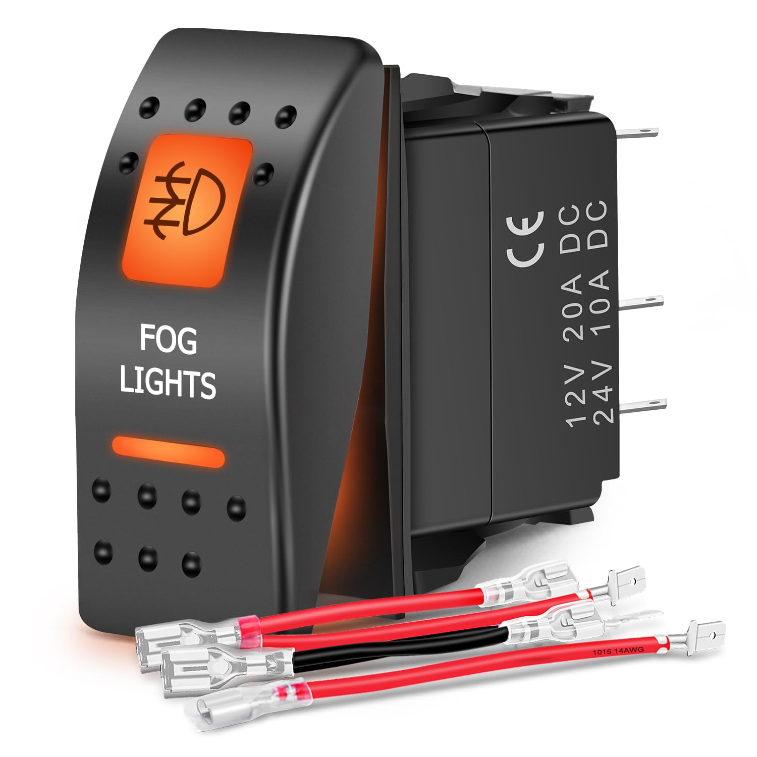 Nilight UTV Fog Lights Rocker Switch On Off 5 PIN SPST LED Light Bar Switches w/Orange Backlit 12V 24V Toggle Switches Compatible for Polaris RZR Can-Am ATVs UTVs Cars Trucks RVs, 2 Years Warranty