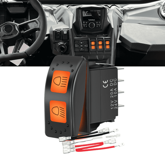 Nilight UTV High Low Beam Headlight Rocker Switch On Off 6 PIN Toggle Switches with Orange Backlit Light 12V 24V with Jumper Wires Set for Can-Am Commander Maverick MAX 1000 STD XRS