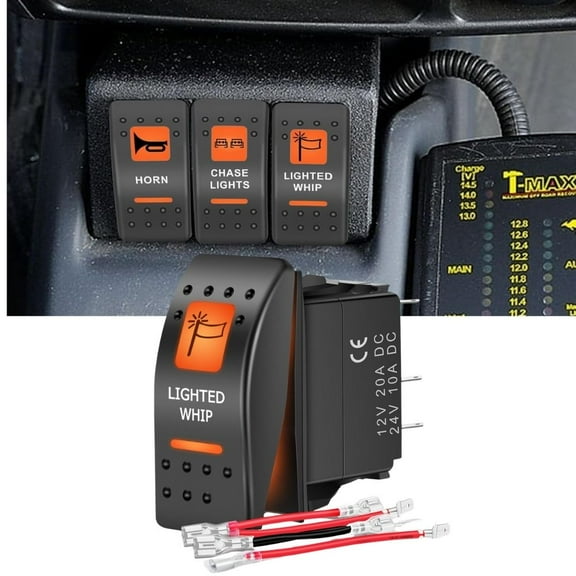 Nilight UTV Lighted Whip Rocker Switch on off 5PIN SPST Led Light Bar Switches w/Orange Backlit 12V 24V Toggle Switches Compatible for Polaris RZR Can-Am ATVs UTVs Cars Trucks RVs